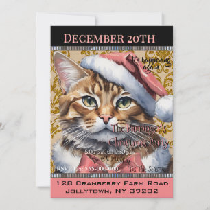 Pink French Kitty Holiday Cute Annual Christmas   Invitation