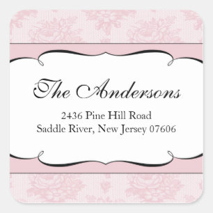 Pink French Lace Address Wedding Square Sticker