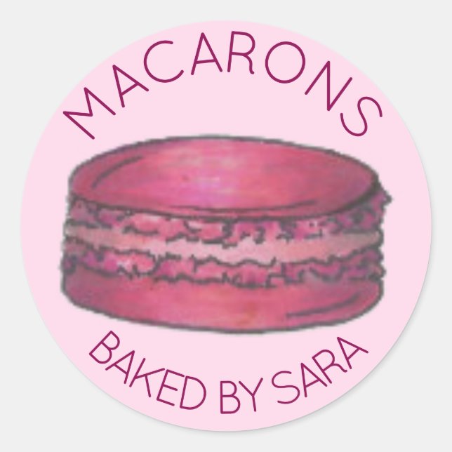 Pink French Macaron Cookie Baked By Homemade Classic Round Sticker (Front)