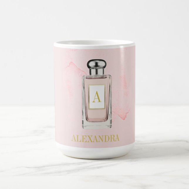 Pink French Perfume Bottle Chic Monogram Personal Coffee Mug (Center)