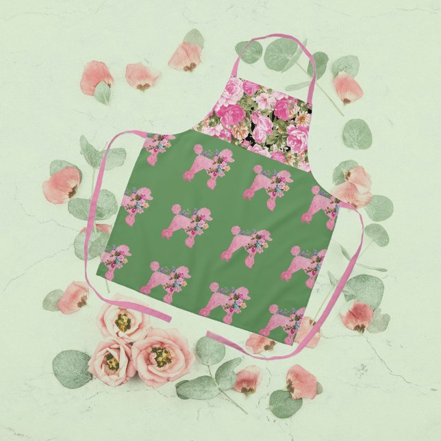 Pink French Poodle All-Over Print Apron (Pink poodles and pink roses always make a sweet combination!)