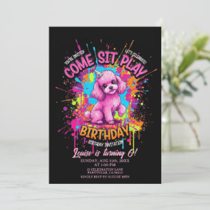 Pink French Poodle Come Sit Play Birthday Invitation