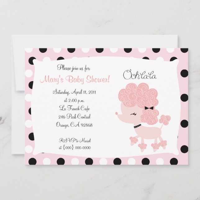 PINK FRENCH POODLE Ooh la la 5x7 Baby Shower Invitation (Front)