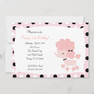PINK FRENCH POODLE Ooh la la 5x7 Birthday Invitation