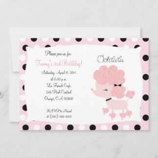 PINK FRENCH POODLE Ooh la la 5x7 Birthday Invitation