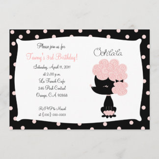 PINK FRENCH POODLE Ooh la la 5x7 Birthday Invitation