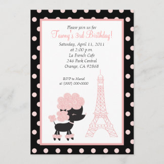 PINK FRENCH POODLE Ooh la la 5x7 Birthday Invitation