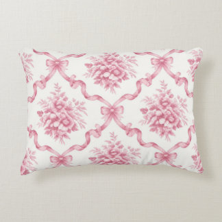 Pink French Ribbon Trellis Floral Bouquet lattice Decorative Cushion