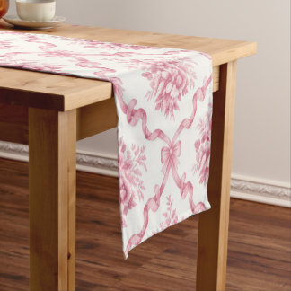Pink French Ribbon Trellis Floral Bouquet lattice Short Table Runner