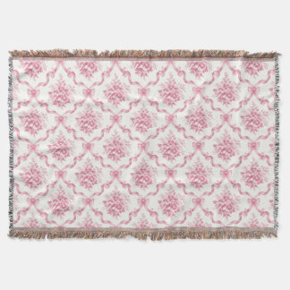 Pink French Ribbon Trellis Floral Bouquet lattice Throw Blanket