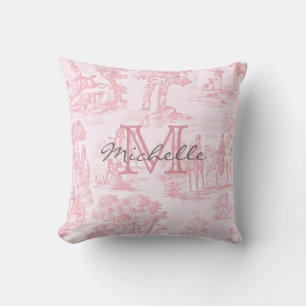Pink French Toile Monogram Initial Name Cushion