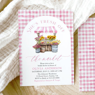 Pink Fresh Off The Market Arch Bridal Shower Invitation