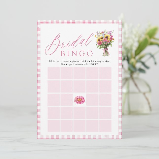 Pink Fresh Off The Market Bridal Shower Bingo Game Invitation (Standing Front)