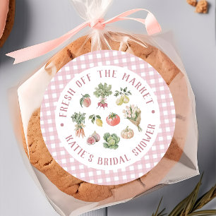Pink Fresh off the Market Farmers Bridal Shower Classic Round Sticker