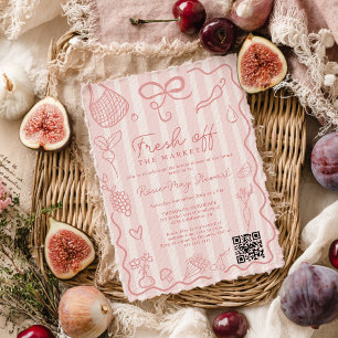 Pink Fresh Off the Market Hand Drawn QR Bridal Invitation