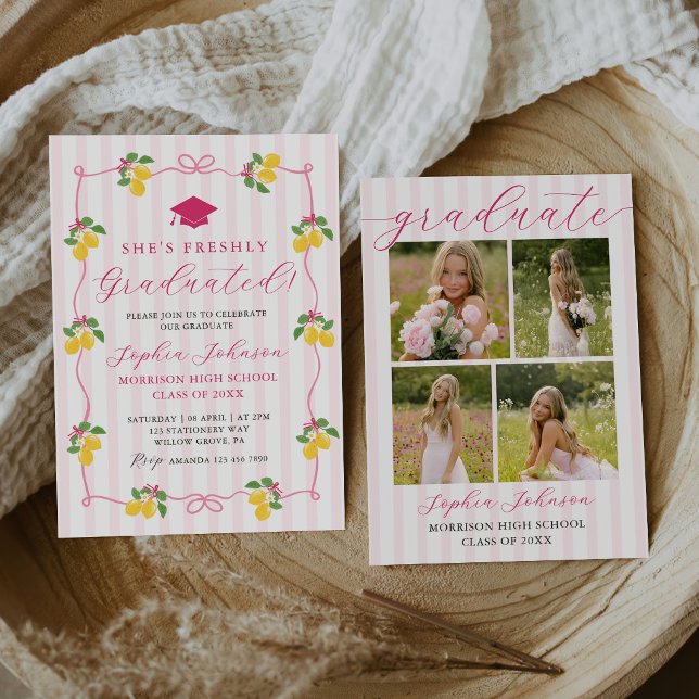 Pink Freshly Lemon Citrus Graduation Party Invitation (Creator Uploaded)