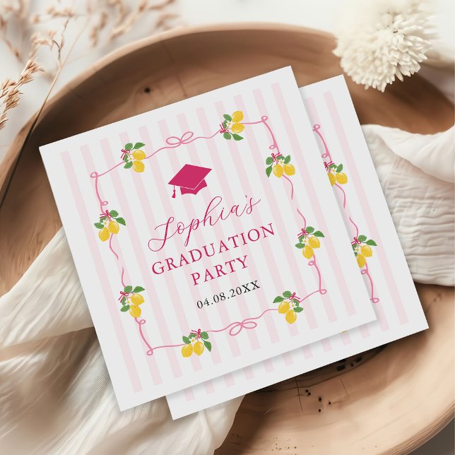 Pink Freshly Lemon Citrus Graduation Party Napkin (Creator Uploaded)