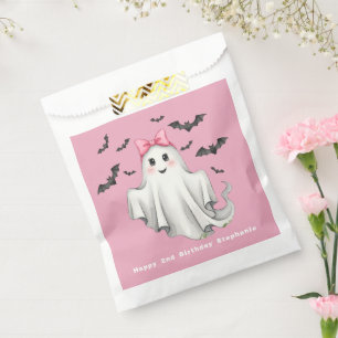 Pink Friendly Girl Ghost with Bats Flying  Favour Bag