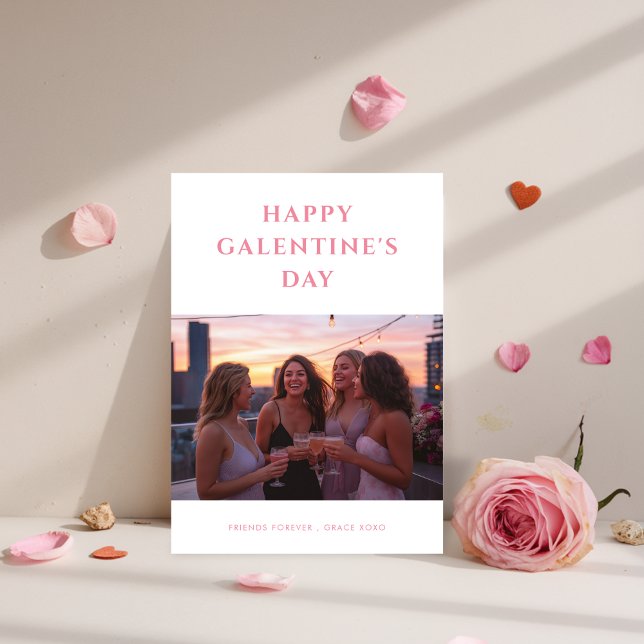 Pink Friends Forever Girly Galentines Day Photo Holiday Card (Creator Uploaded)