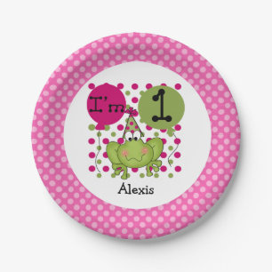 Pink Frog 1st Birthday Paper Plates