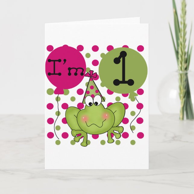 Pink Frog 1st Birthday Tshirts and Gifts Card (Front)