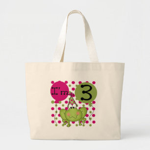 Pink Frog 3rd Birthday Tshirts and Gifts Large Tote Bag