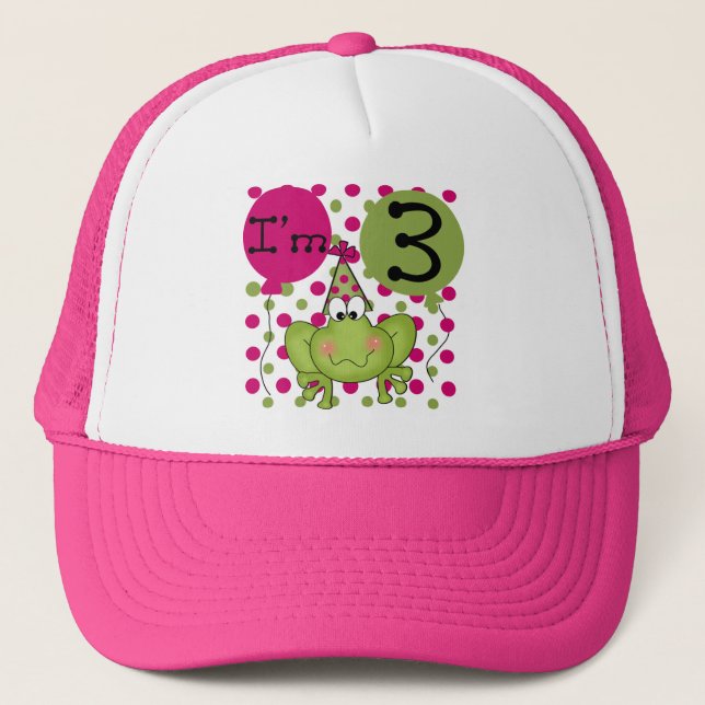 Pink Frog 3rd Birthday Tshirts and Gifts Trucker Hat (Front)