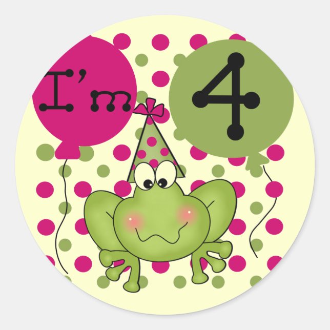 Pink Frog 4th Birthday Tshirts and Gifts Classic Round Sticker (Front)