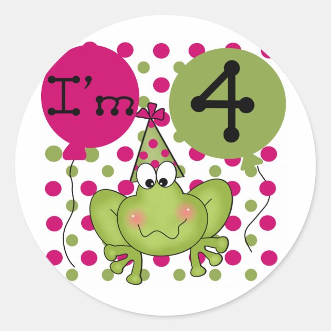 Pink Frog 4th Birthday Tshirts and Gifts Classic Round Sticker (Front)