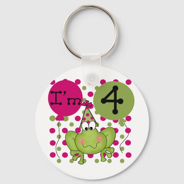Pink Frog 4th Birthday Tshirts and Gifts Key Ring (Front)