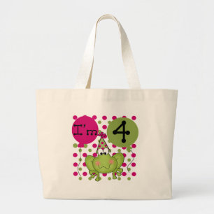 Pink Frog 4th Birthday Tshirts and Gifts Large Tote Bag