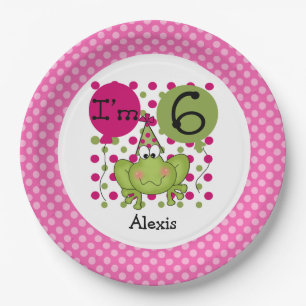 Pink Frog 6th Birthday Paper Plates