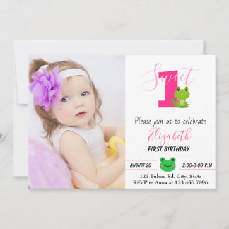 Pink Frog Girl Birthday Party Invitation
