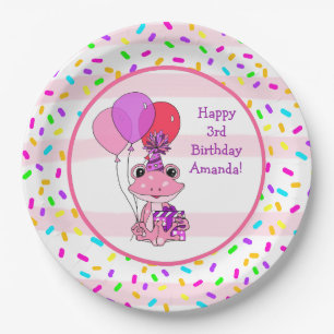 Pink Frog Girl's Birthday Candy Sprinkles Party Paper Plate