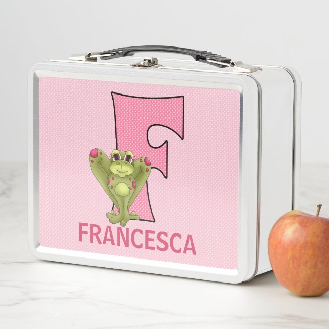 Pink Frog Letter F Animal Alphabet Metal Lunch Box (In Situ)