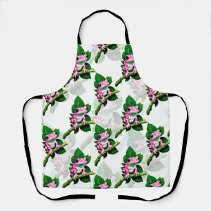 Pink Frog On Green Leaf Pattern Design Apron