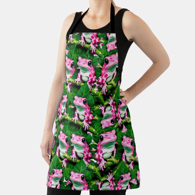 Pink Frog On Green Leaf Pattern Design  Apron (Creator Uploaded)