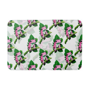 Pink Frog On Green Leaf Pattern Design Bath Mat