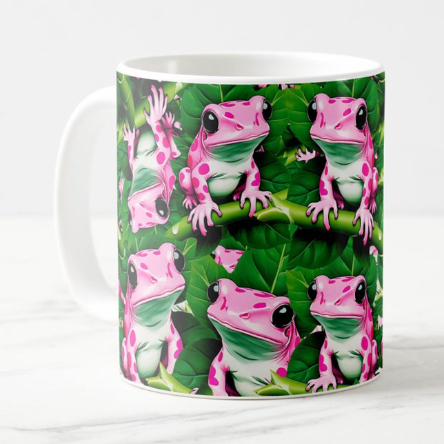Pink Frog On Green Leaf Pattern Design  Coffee Mug (Creator Uploaded)