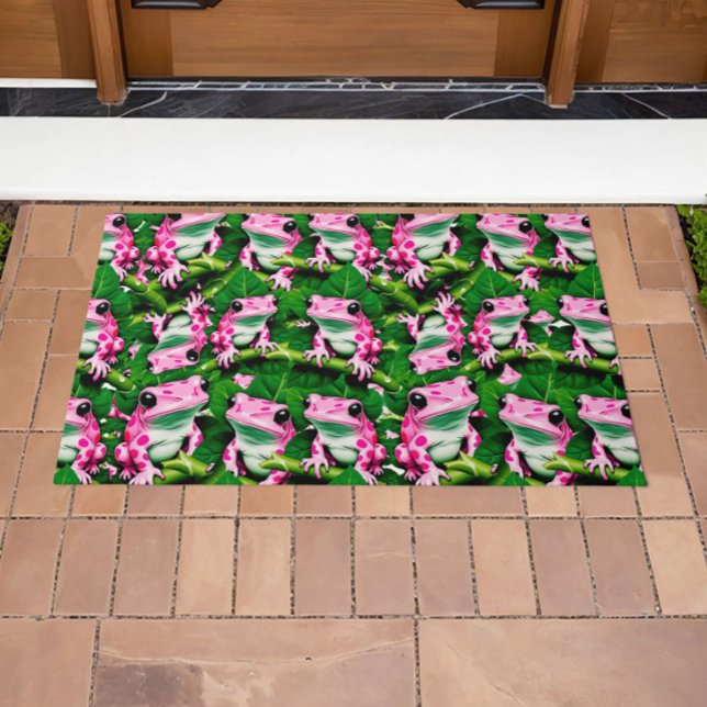 Pink Frog On Green Leaf Pattern Design  Doormat (Creator Uploaded)