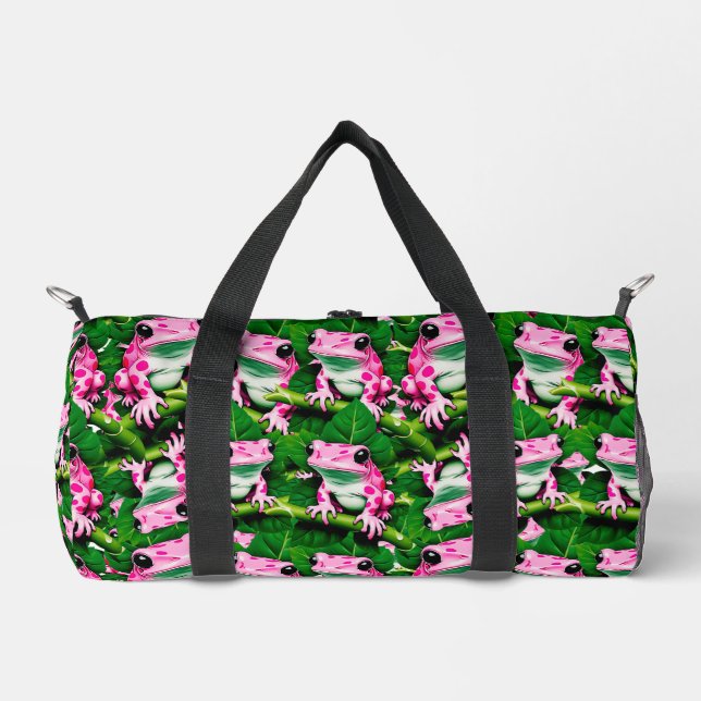 Pink Frog On Green Leaf Pattern Design  Duffle Bag (Front)