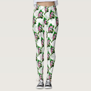 Pink Frog On Green Leaf Pattern Design Leggings