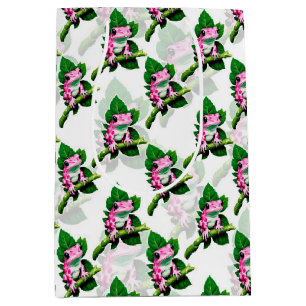 Pink Frog On Green Leaf Pattern Design Medium Gift Bag