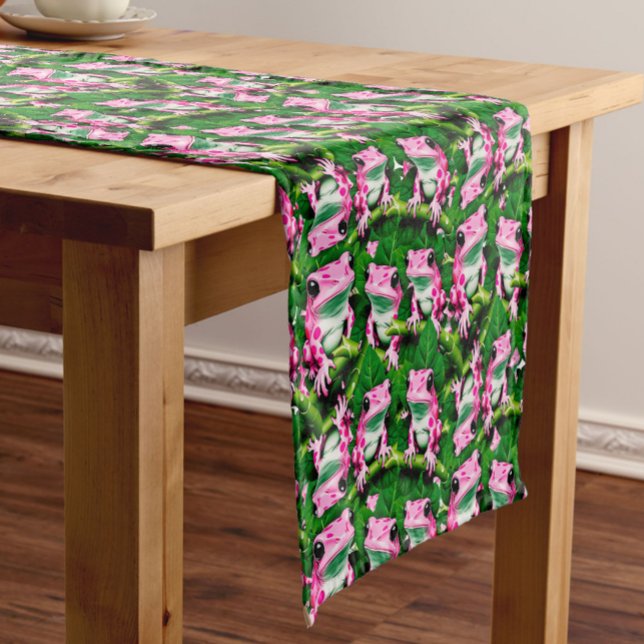 Pink Frog On Green Leaf Pattern Design  Short Table Runner (Creator Uploaded)