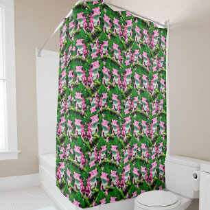 Pink Frog On Green Leaf Pattern Design Shower Curtain