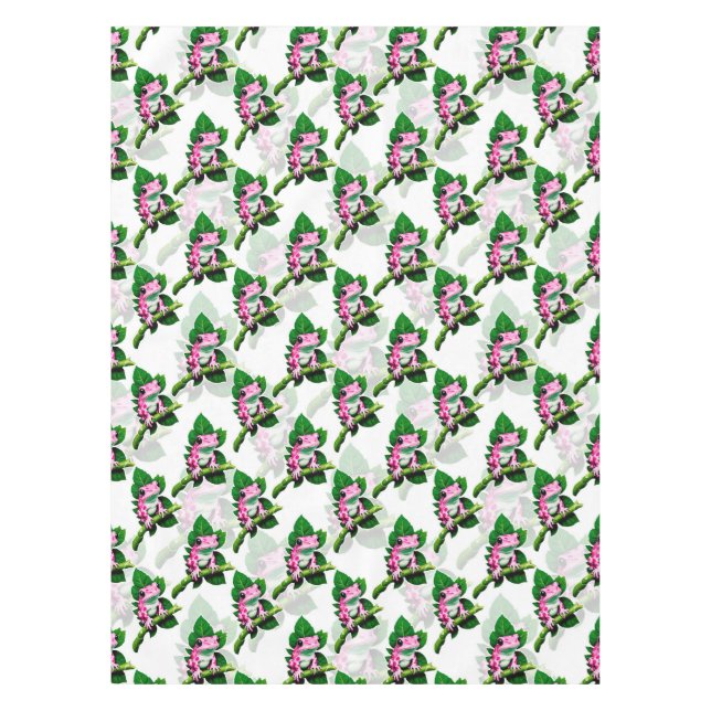 Pink Frog On Green Leaf Pattern Design Tablecloth (Front)