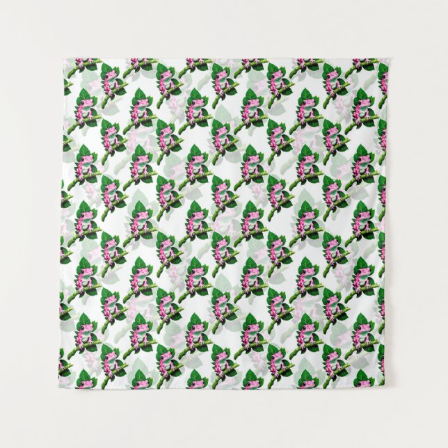 Pink Frog On Green Leaf Pattern Design Tapestry (Front)
