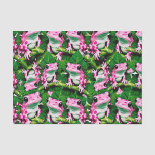 Pink Frog On Green Leaf Pattern Design Tissue Paper