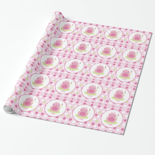 Pink Frog Pink Dot Customisable Wrapping Paper (Unrolled)