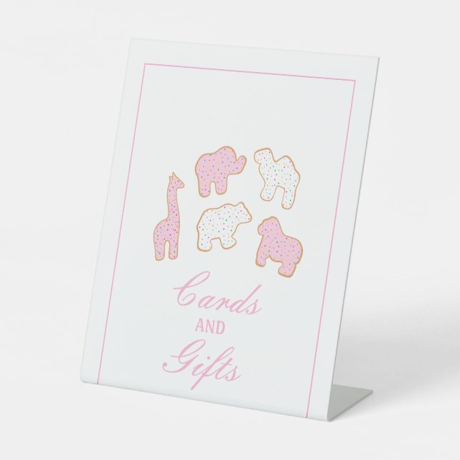 Pink Frosted Animal Cookie cards and gifts  Pedestal Sign (Front)
